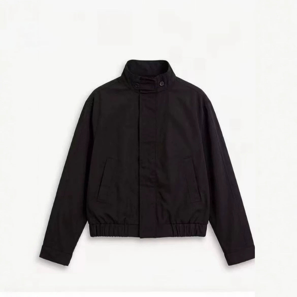 Men's Short Stand Collar Blouson with Hidden Zipper and Elastic Hem Chichicherry