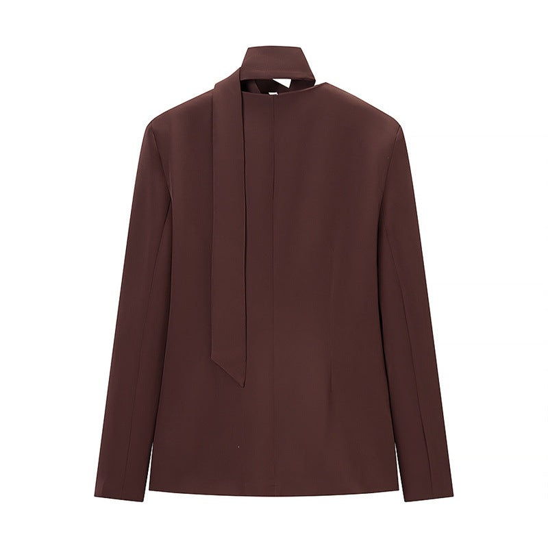 Women's Tailored Blazer with Bow, V-Neck and Flap Pockets Chichicherry