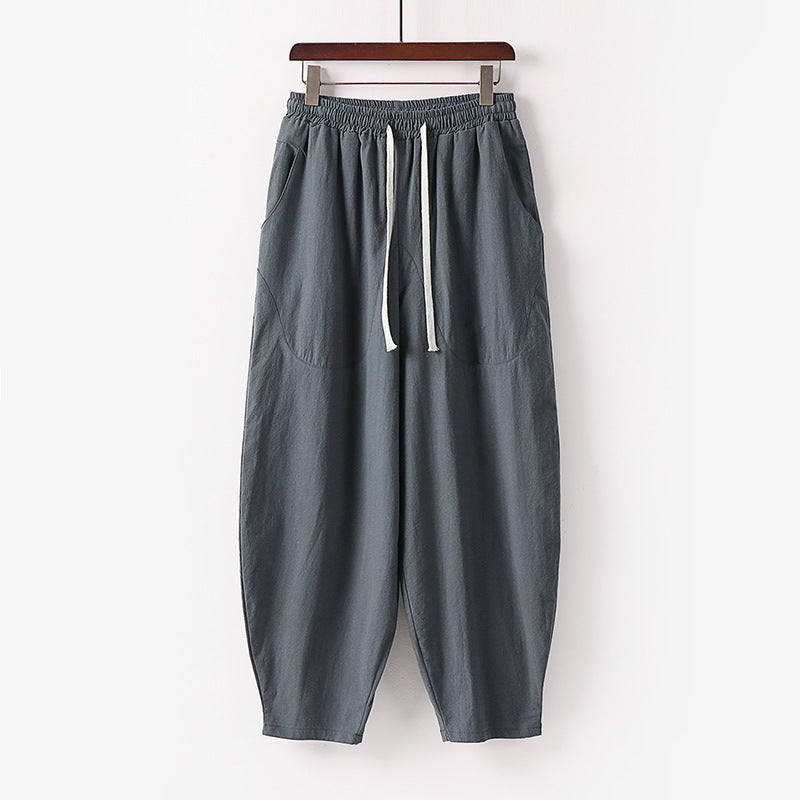 Women's Soft Linen Harem Pants with Elastic Waistband and Drawstring Chichicherry