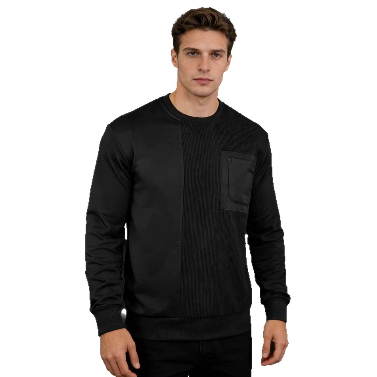 Men's Long Sleeve Textured Sweatshirt with Chest Pocket and Rib Detail Chichicherry