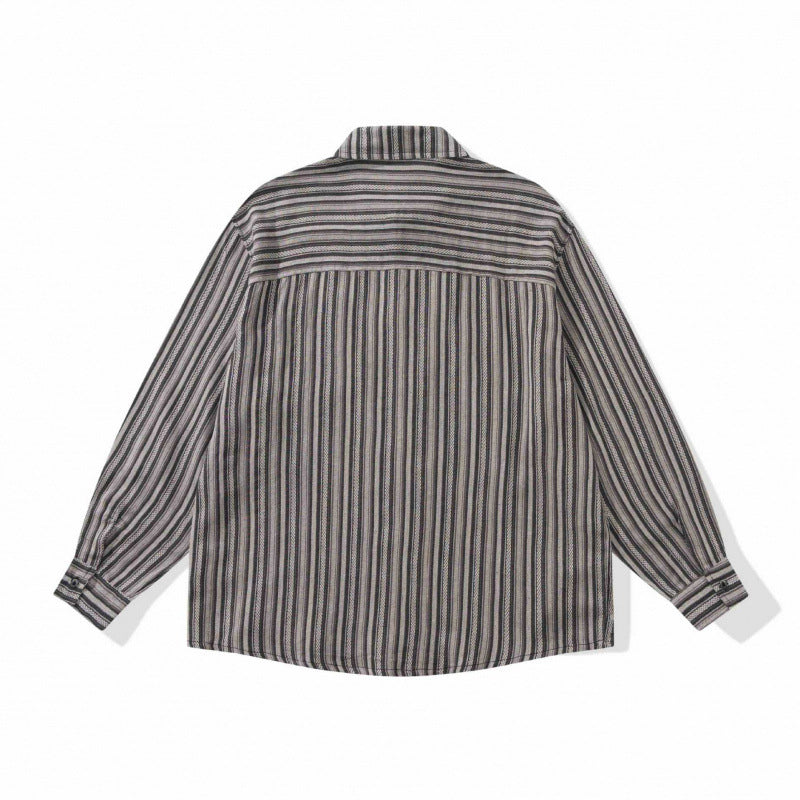 Unisex Oversize-Longsleeve Shirt with Vertical Striped Pattern and Chest Pocket Chichicherry