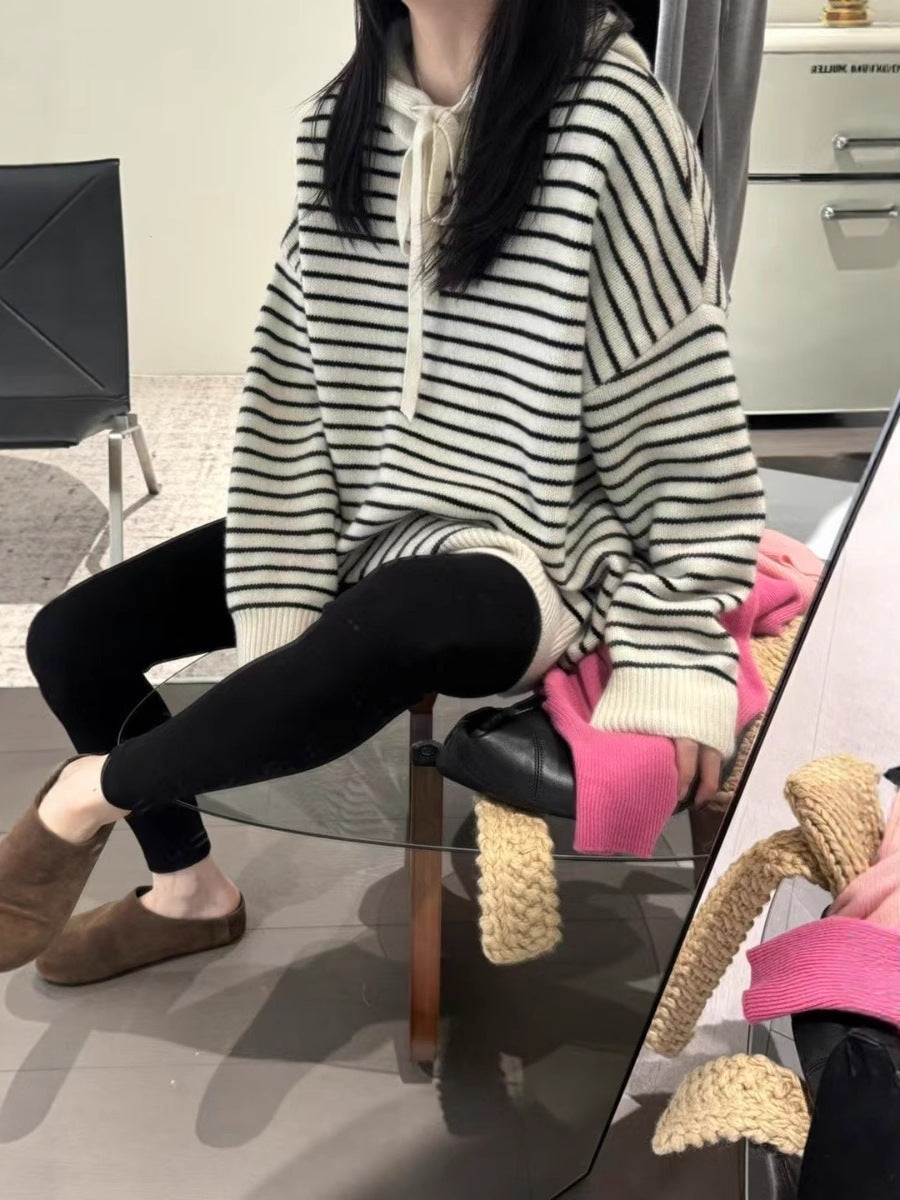 Ladies oversized hoodie made of soft fine knit with maritime stripe pattern Chichicherry