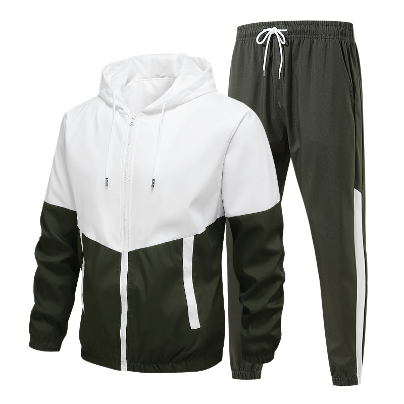 Men's Two-Piece Training Set with Hooded Windbreaker and Tapered Jogging Pants Chichicherry