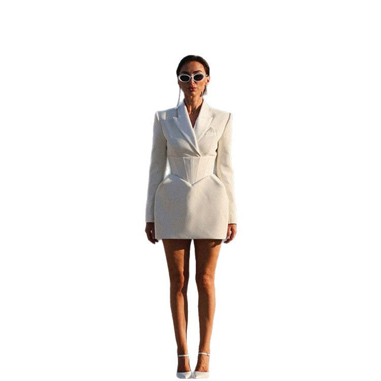 Women's Sculpted Corset Blazer Dress with Fitted Corset Waist Chichicherry