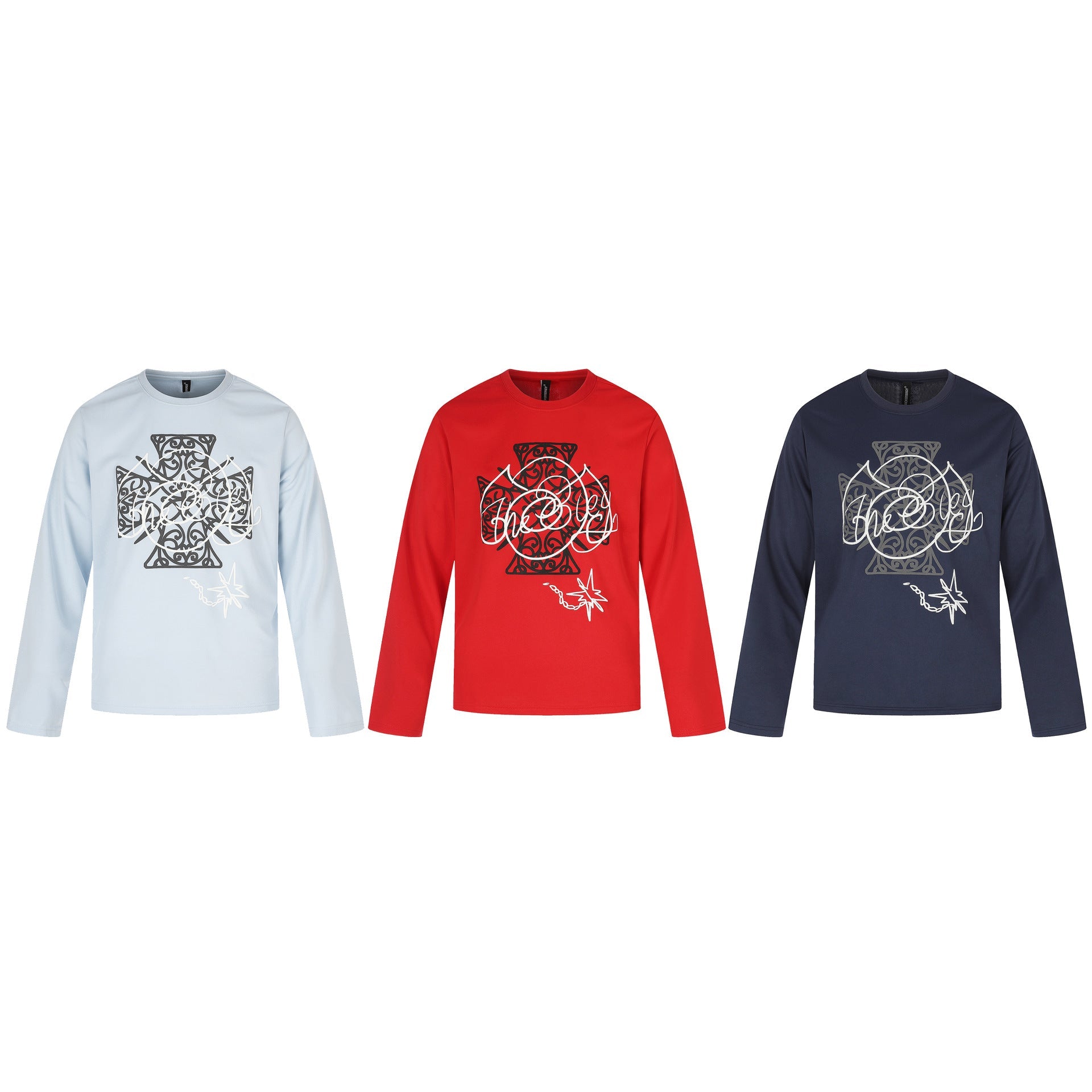 Women's Long Sleeve Round Neck Shirt with Decorative Print Chichicherry