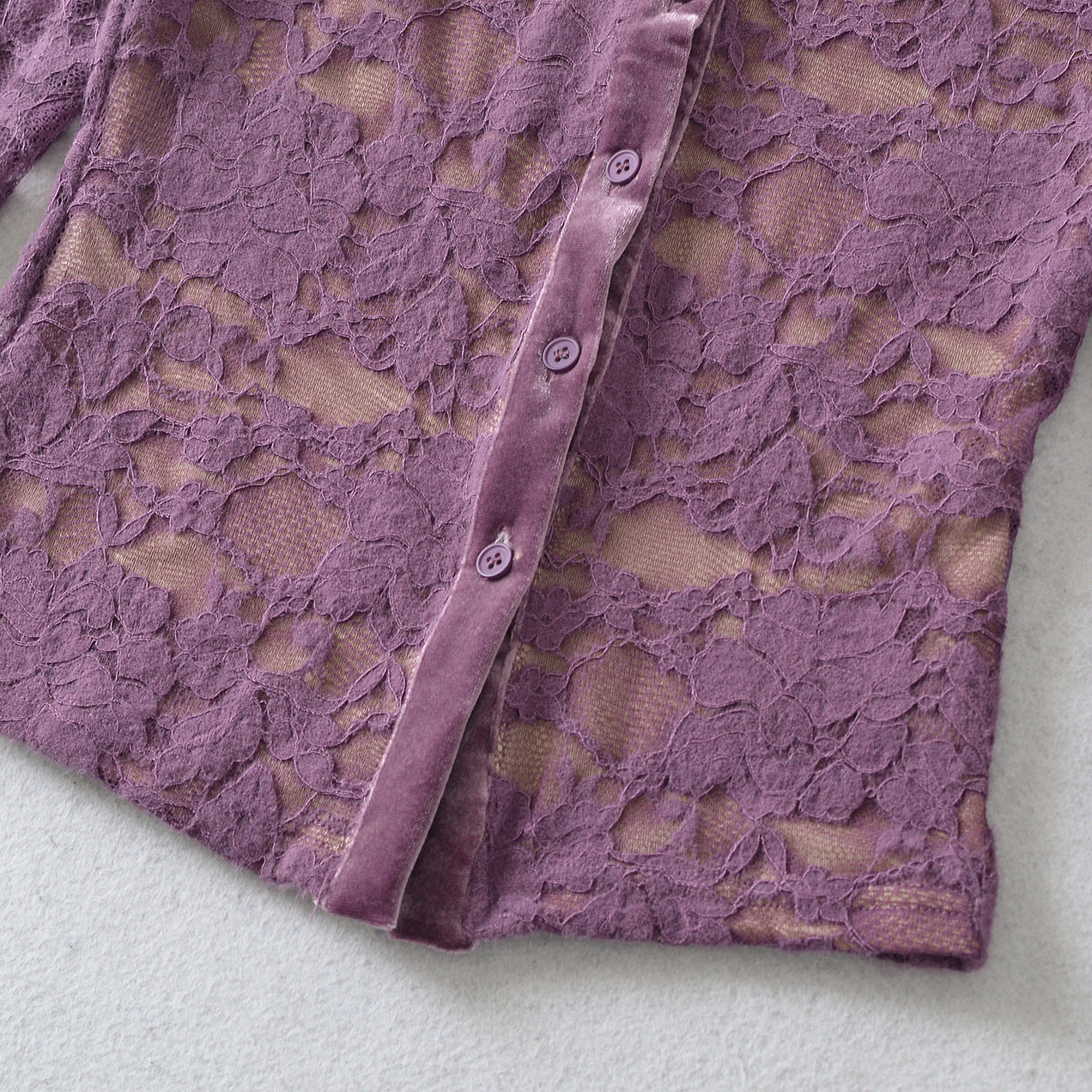 Ladies Fine Lace Cardigan with Matching Under Top and Velvet Trim Chichicherry