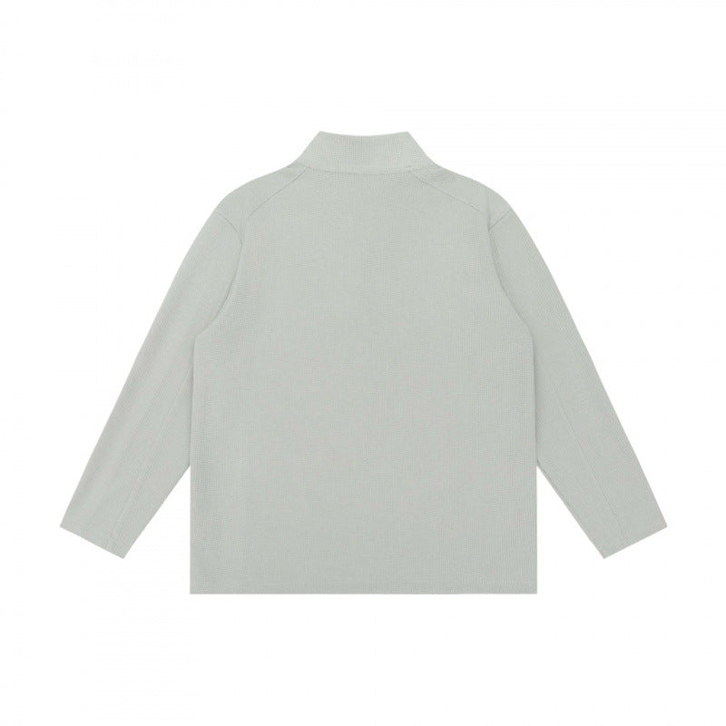 Unisex Textured Half-Zip Knit Sweater in Boxy Cut with Stand-up Collar Chichicherry