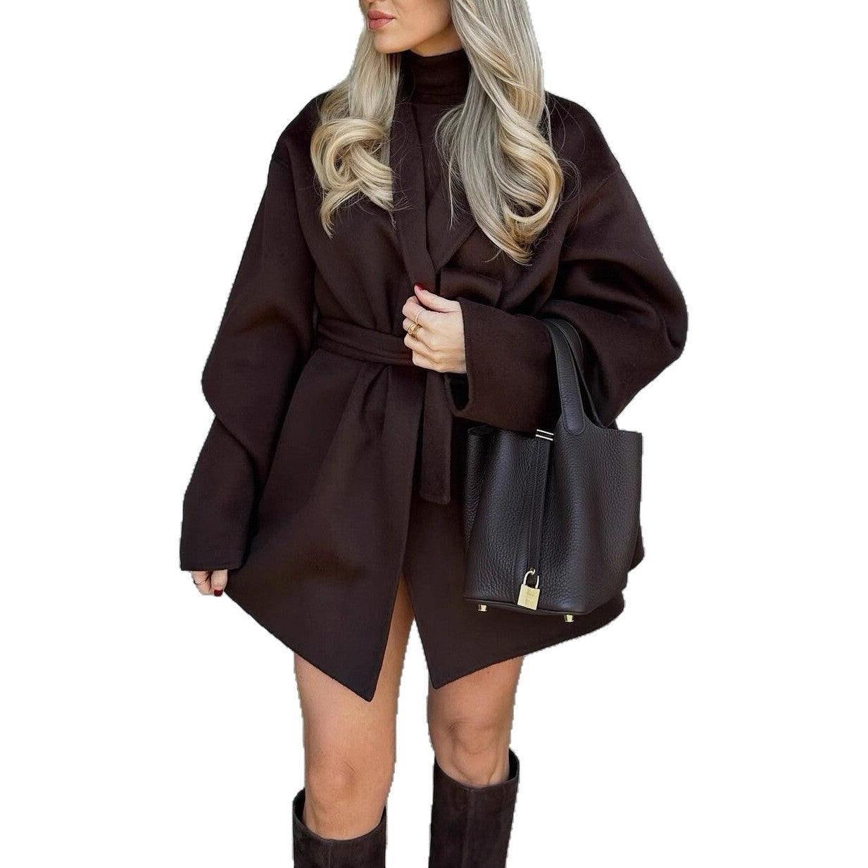 Women's wrap coat with tie belt and oversized sleeves Chichicherry