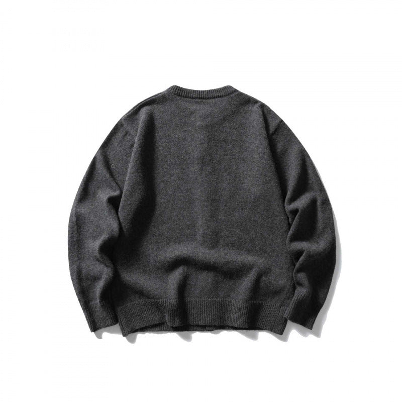Unisex Boxy Fine Knit Cardigan with Round Neck and Ribbed Trims Chichicherry