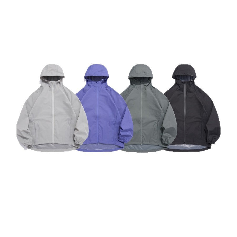 Unisex Lightweight Rain Jacket with Hood, Two-Way Zipper and Extended Hem Chichicherry