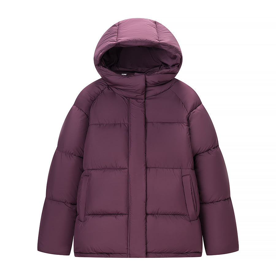 Ladies short padded oversized quilted jacket with high standing collar and hood Chichicherry