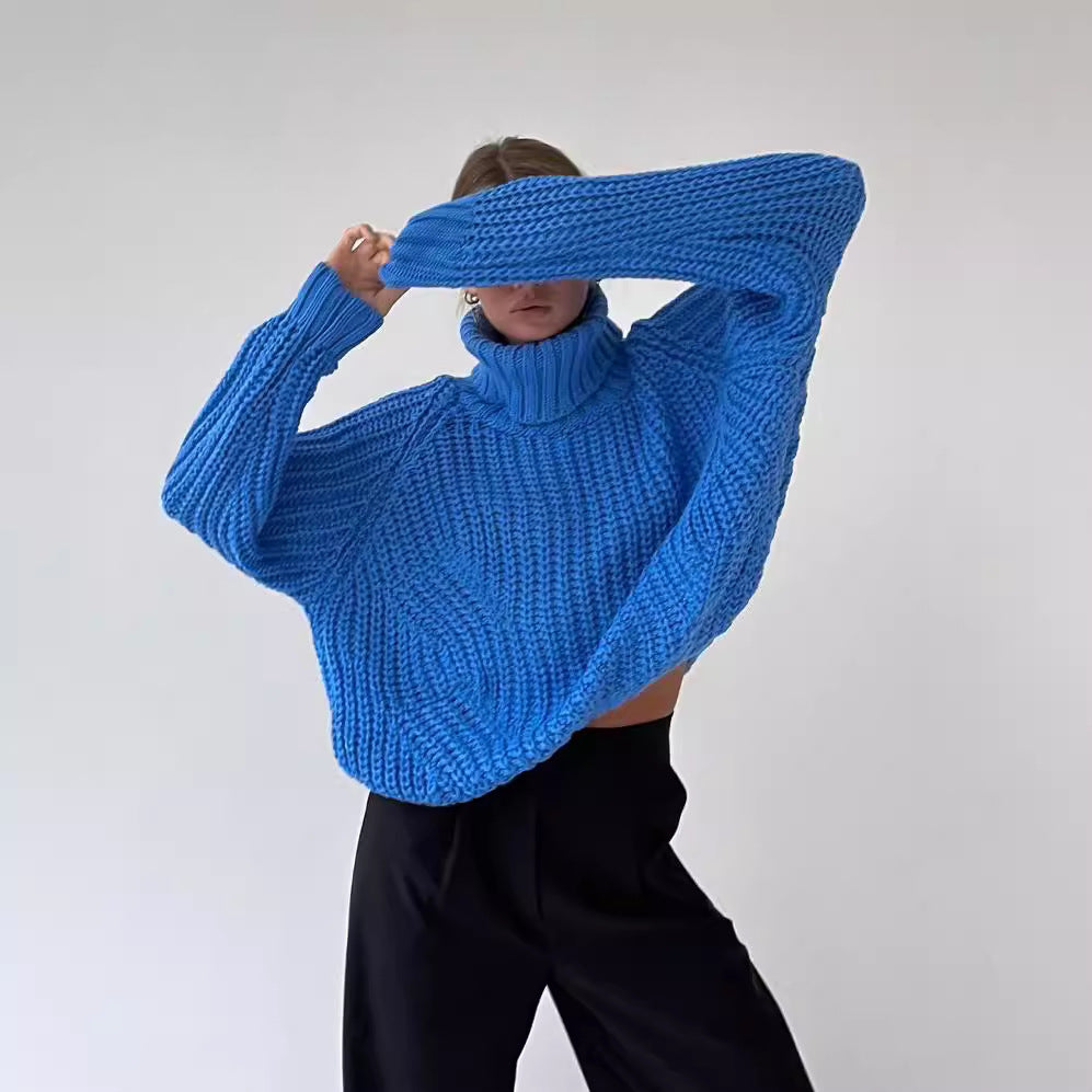 Damen Oversized Grobstrick-Pullover mit Rollkragen und weitem Schnitt Chichicherry