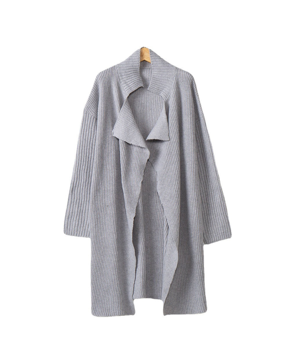 Women's longer open ribbed knit cardigan with wide shawl collar Chichicherry