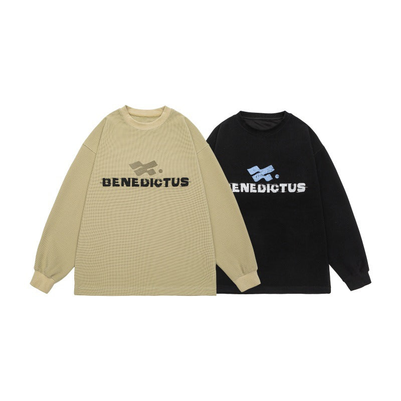 Unisex Oversized Sweatshirt with Logo Print and Fine Waffle Texture Chichicherry