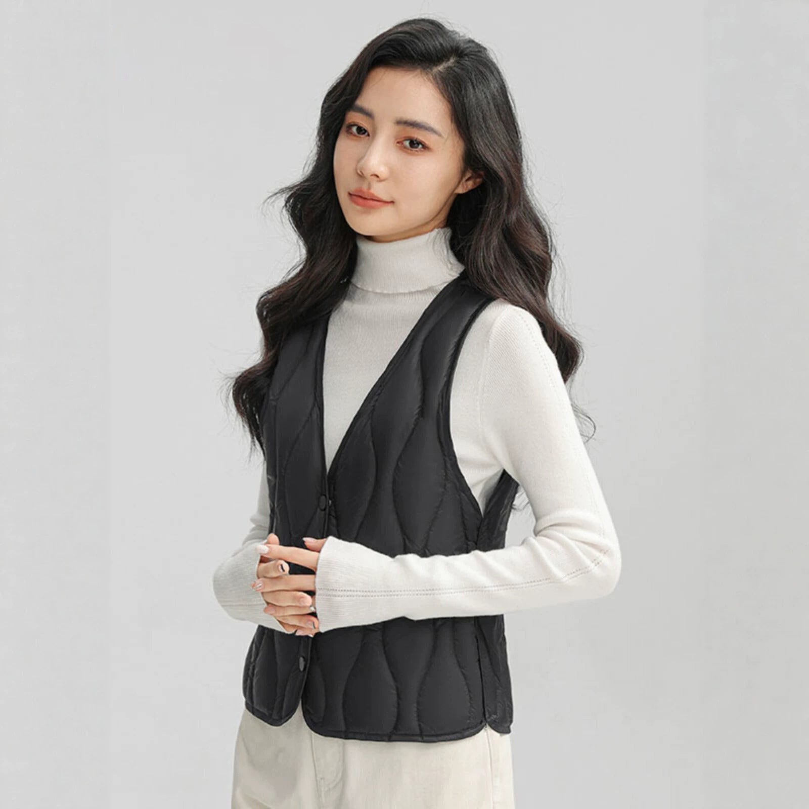 Women Long Quilted Thermal Vest with Ergonomic Wave Quilting Chichicherry