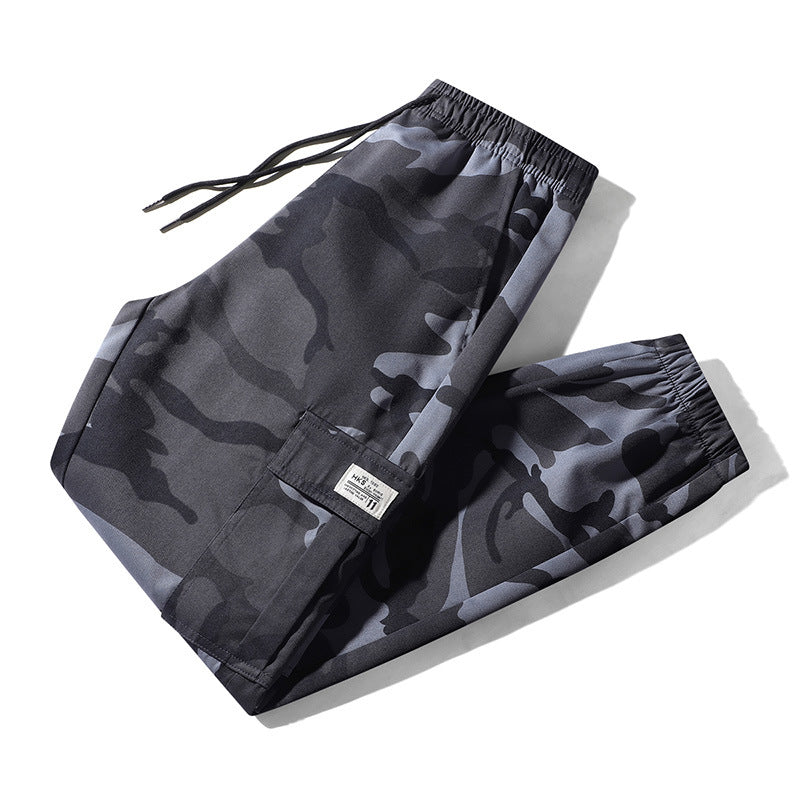 Men's Camouflage Cargo Jogging Pants made of sturdy canvas with drawstring waistband & thigh pocket Chichicherry