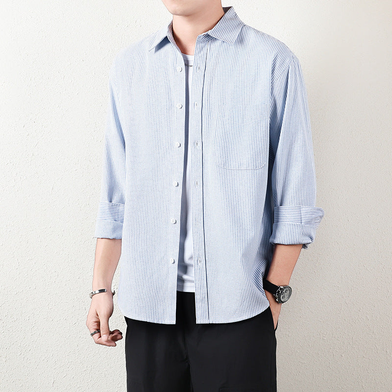 Men Striped Oversized Casual Shirt made of Cotton Blend with Chest Pocket Chichicherry
