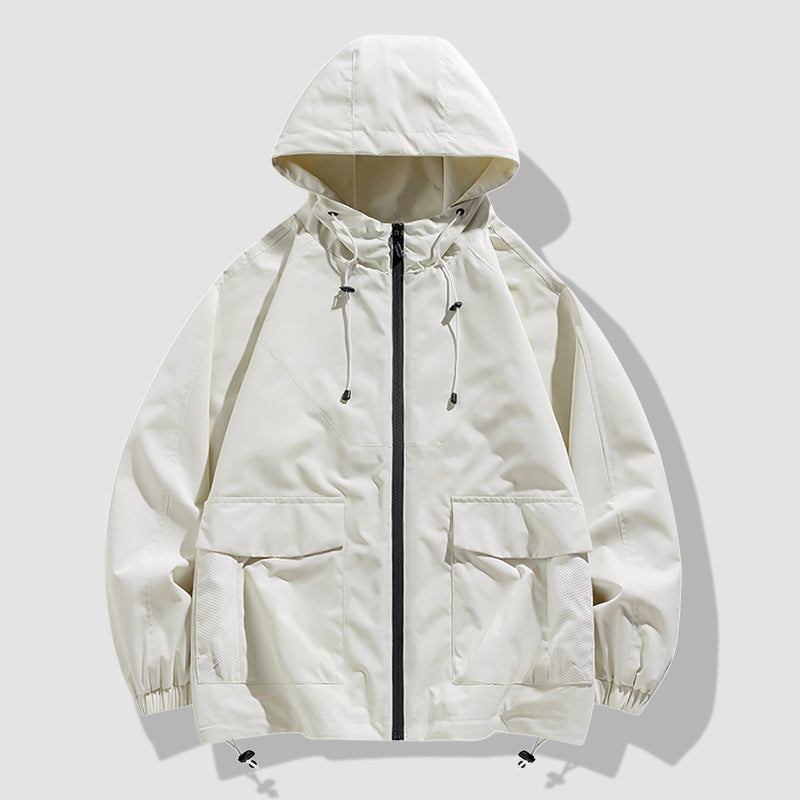 Men's Oversize Hooded Windbreaker with Multi-Pockets, Mesh Inserts and Drawstring Chichicherry