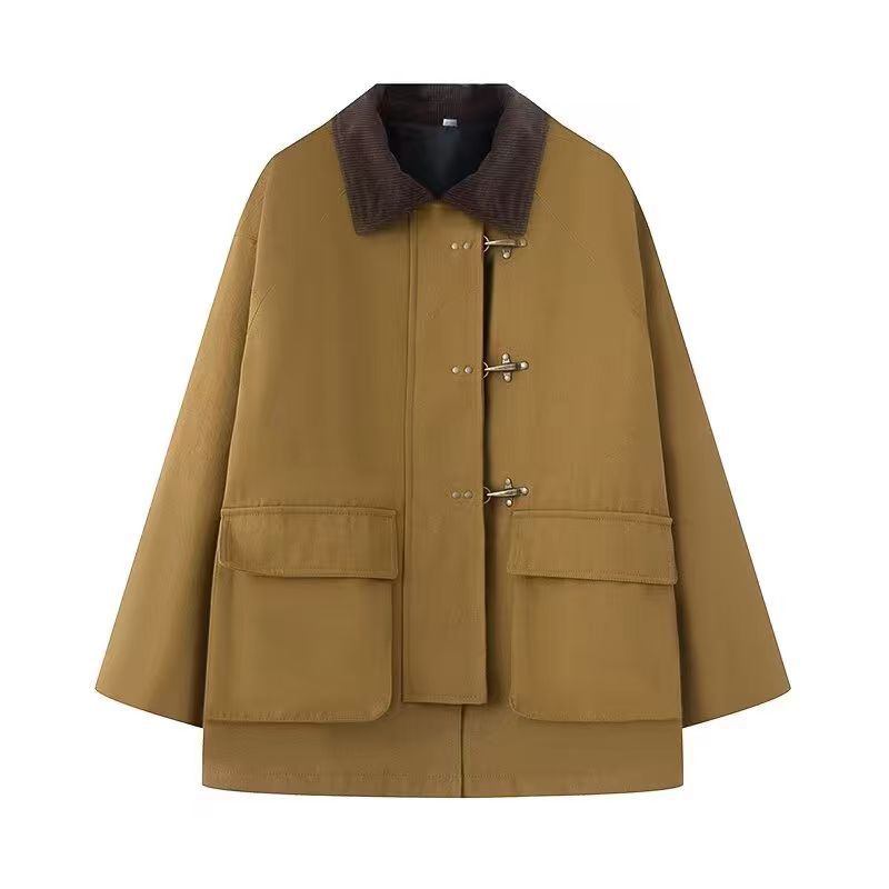 Women Oversize Short Coat with Toggle Closures and Cord Collar Chichicherry
