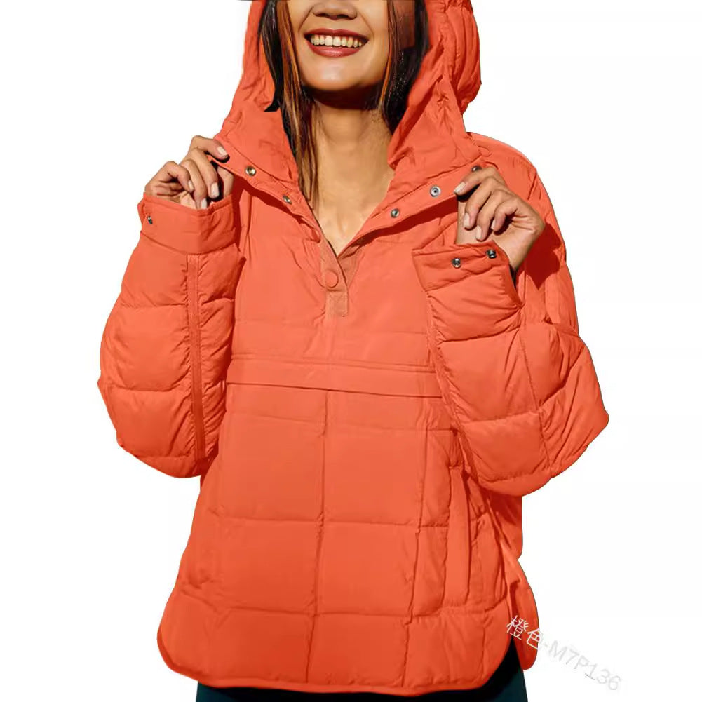 Women's Quilted Lined Pull-Over Anorak with Hood Chichicherry