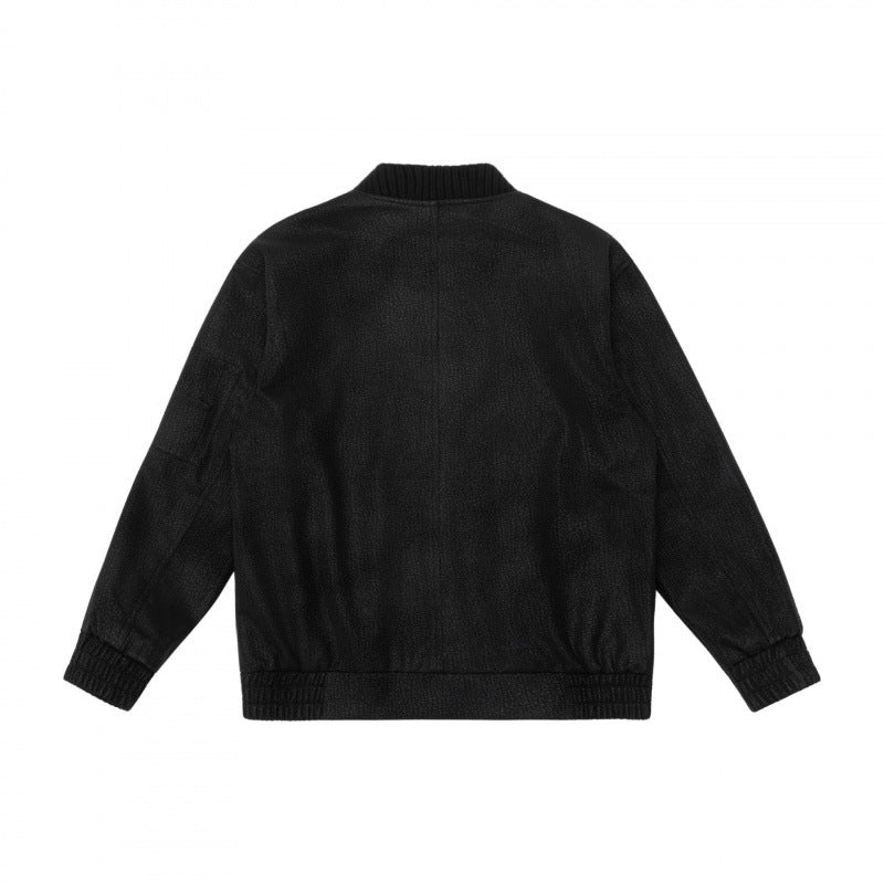 Men's Boxy Bomber Jacket with Textured Canvas Look, Ribbed Hem and Arm Pocket Chichicherry