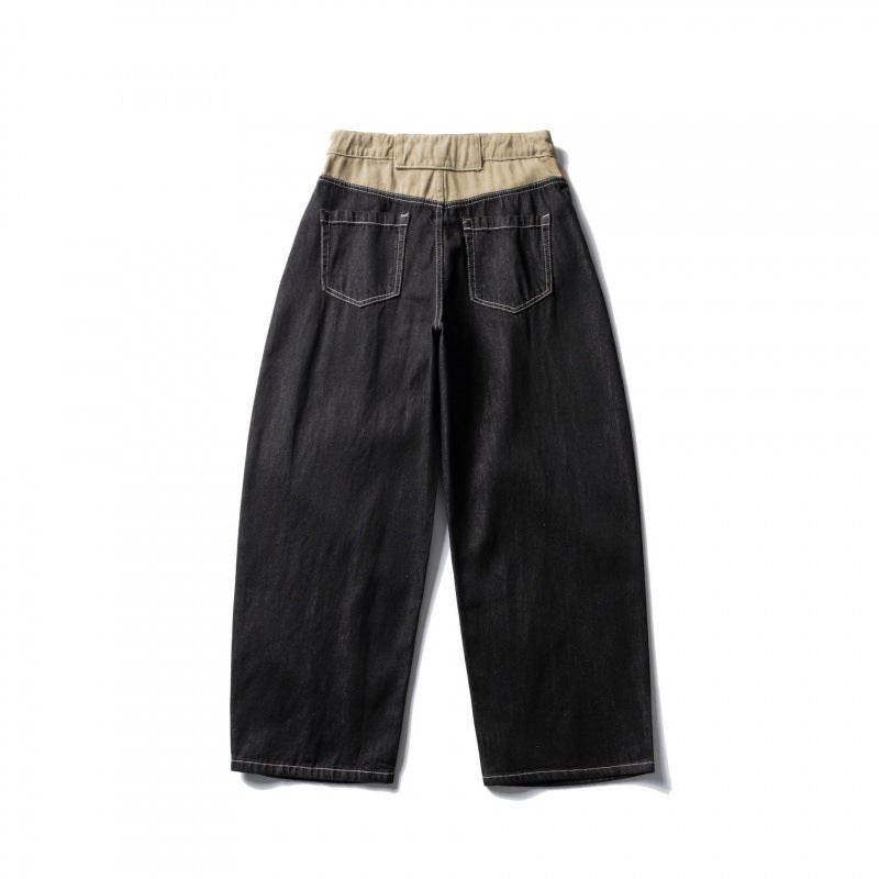 Unisex Wide two-tone denim pants with high waistband and contrasted pockets Chichicherry