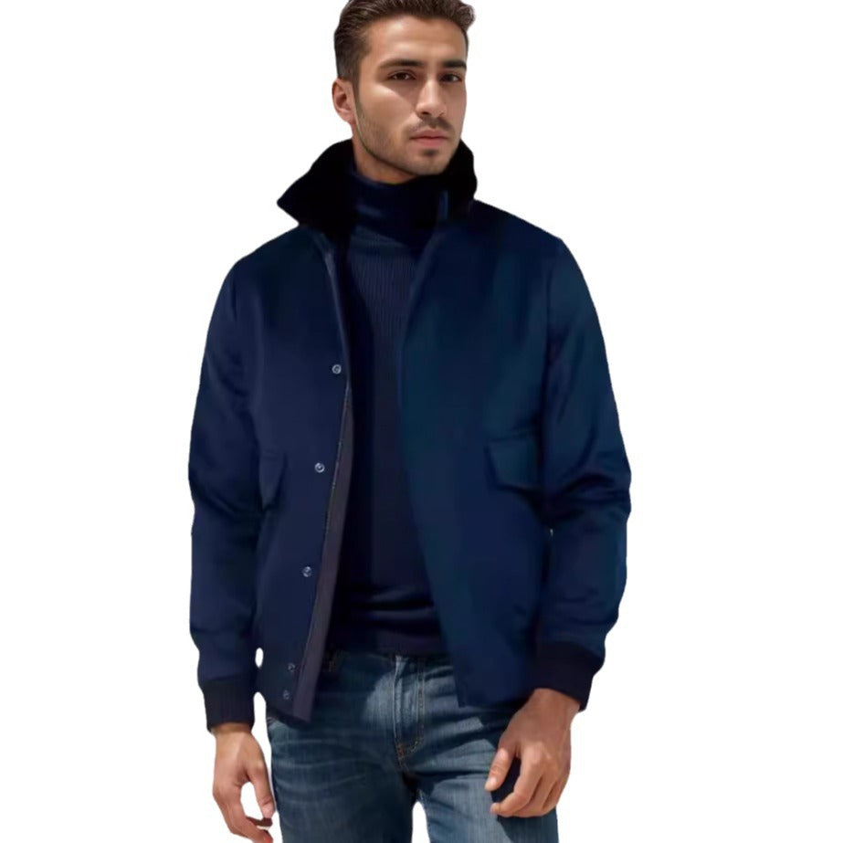 Men's bomber jacket with stand-up collar, snap button placket, and patch pockets Chichicherry