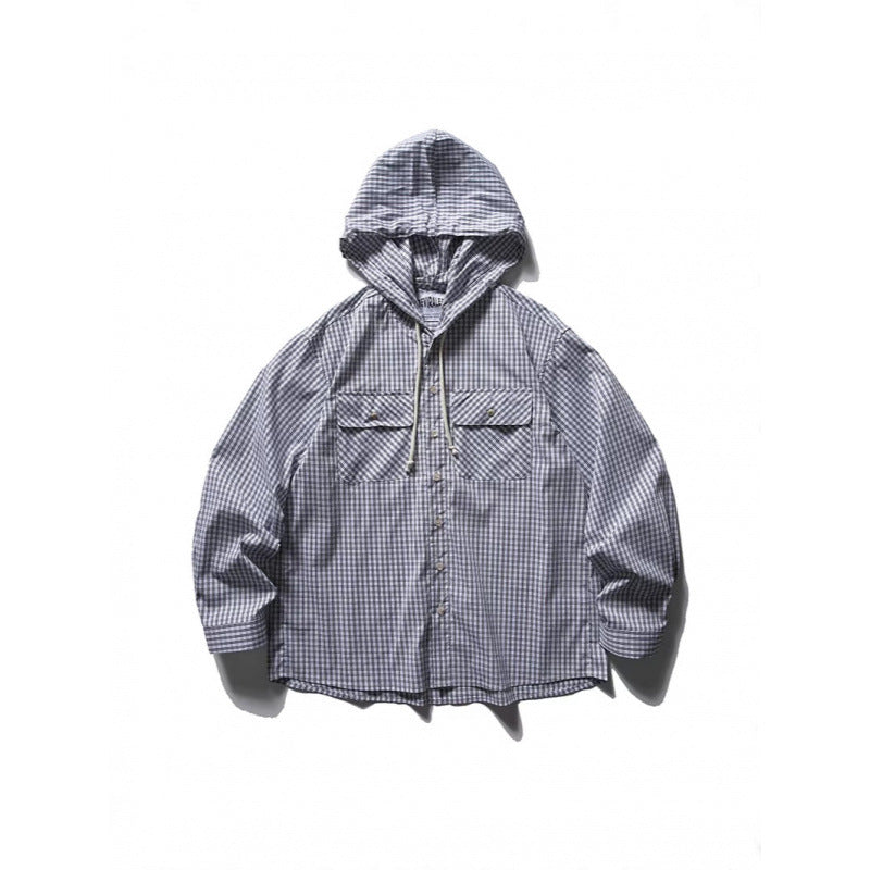 Unisex Loose-fitting hooded overshirt made of cotton blend with check pattern and breast pockets Chichicherry