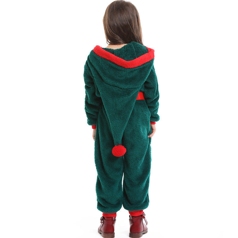Girls cozy Christmas overall with hood and belt Chichicherry