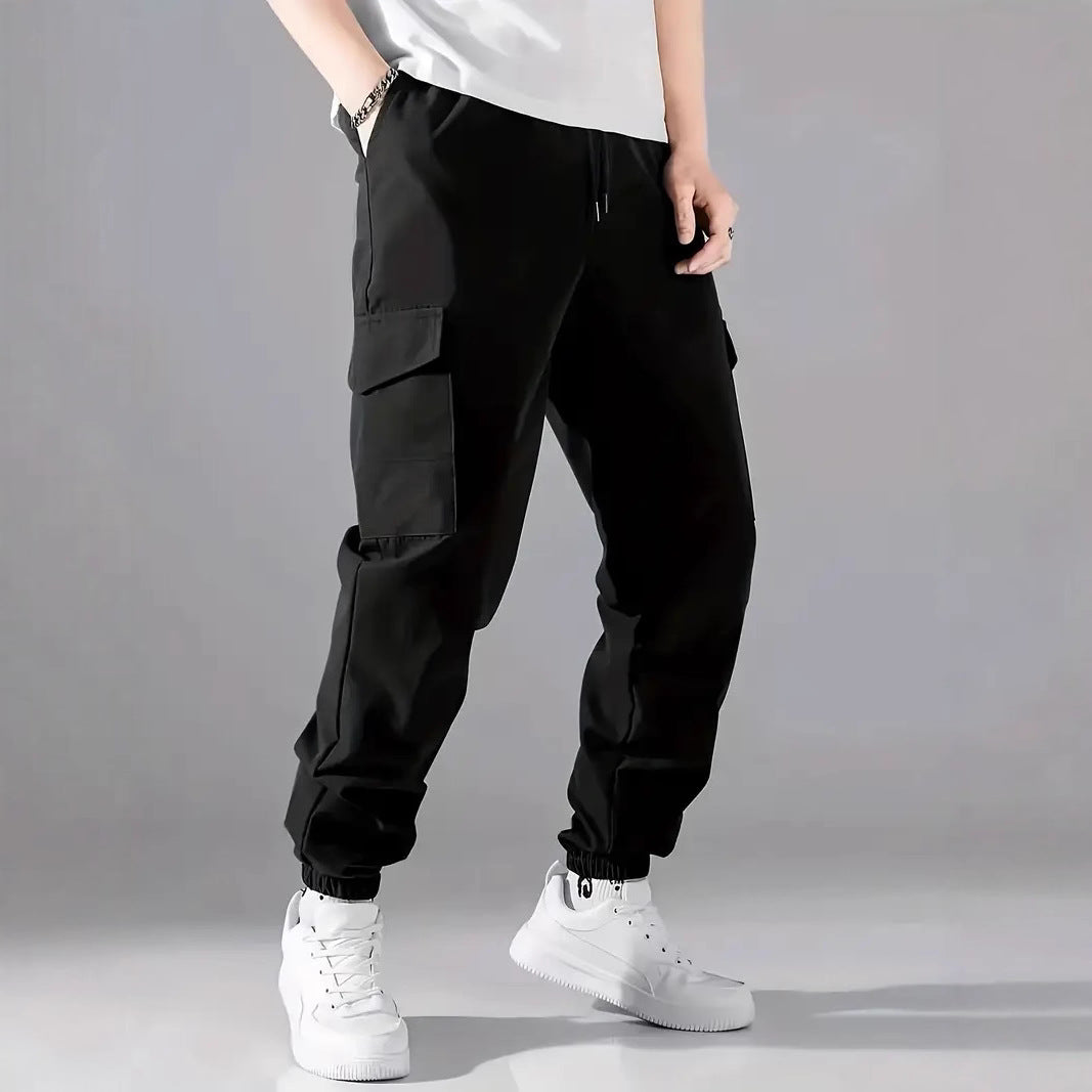 Men's Lightweight Tech Cargo Pants in Jogger Style with Drawstring, Elastic Leg Cuff & Multi-Pockets Chichicherry
