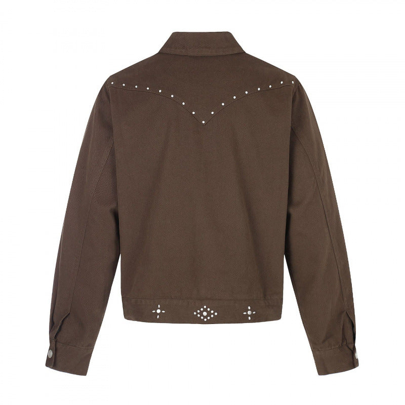 Men's short cut canvas blouson jacket with studded embellishments and flap pockets Chichicherry