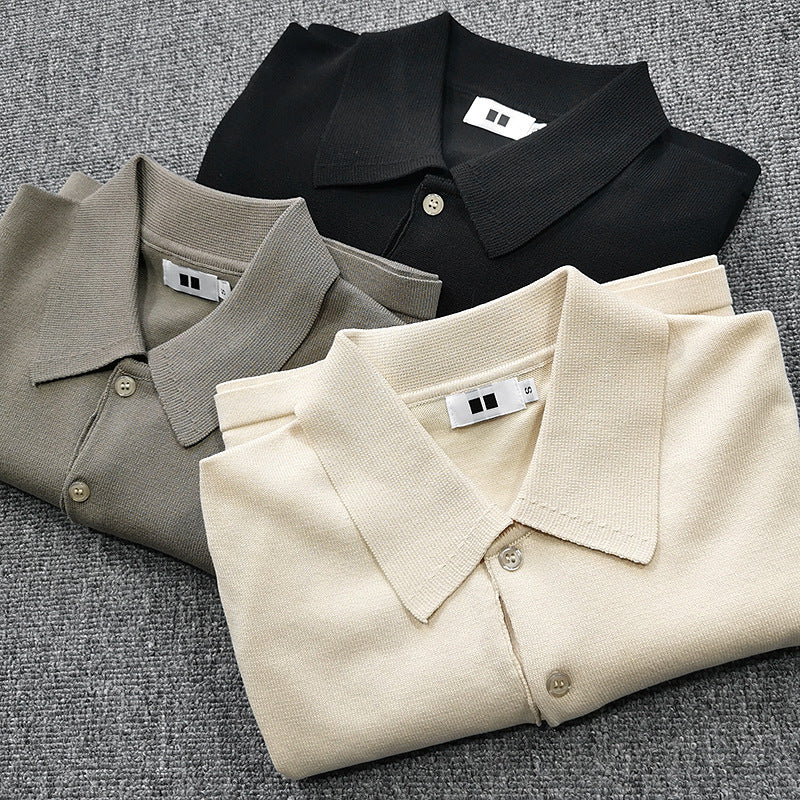 Men's Fine Knit Polo Shirt with Short Sleeves and Fine Button Placket Chichicherry