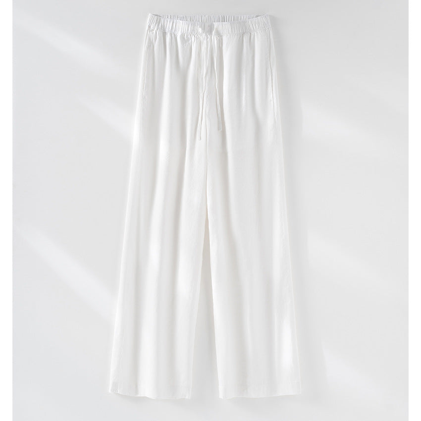 Women's Wide Linen Look Pants with Drawstring and Palazzo Cut Chichicherry