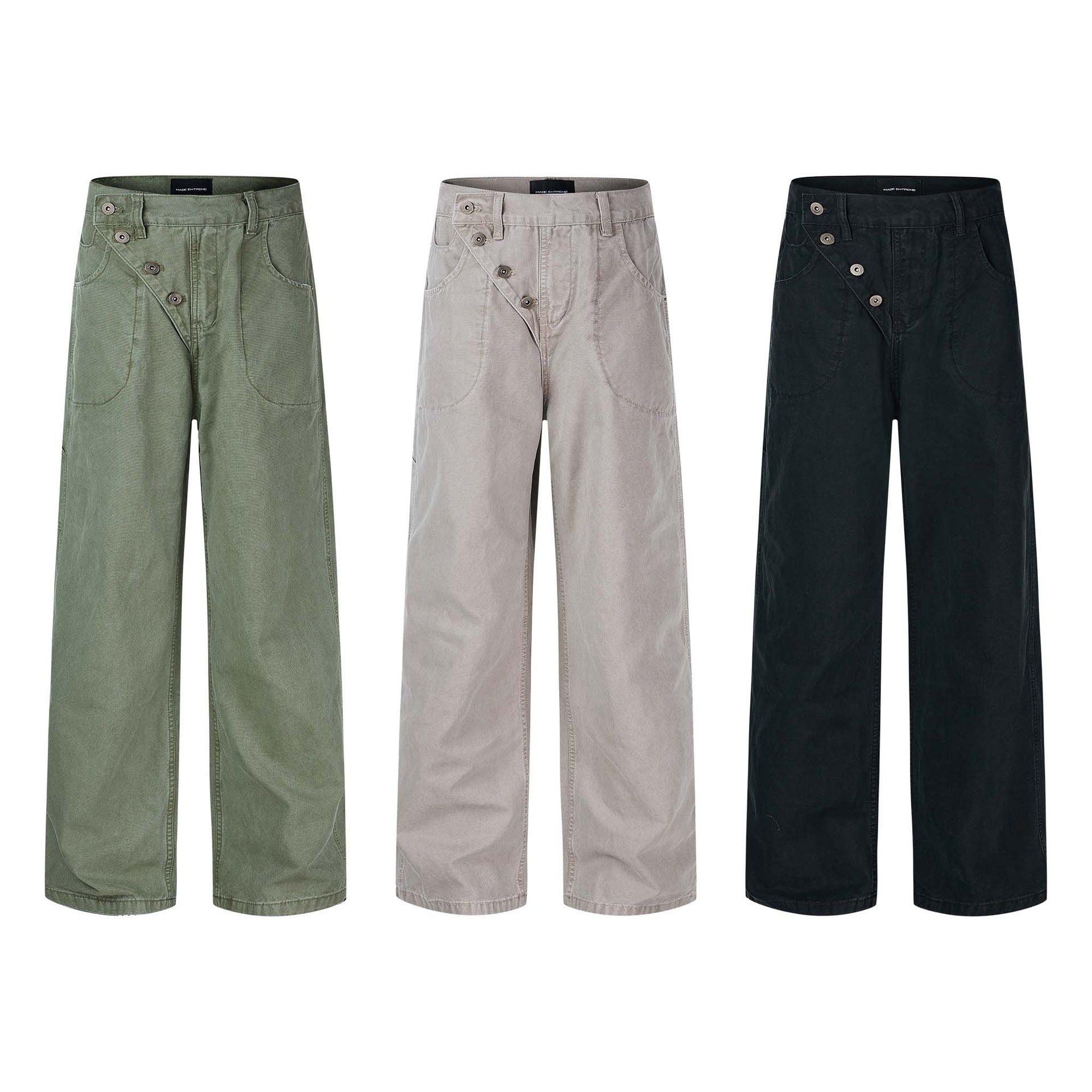 Women's High-Waist Culotte Pants with Asymmetrical Button Placket Chichicherry