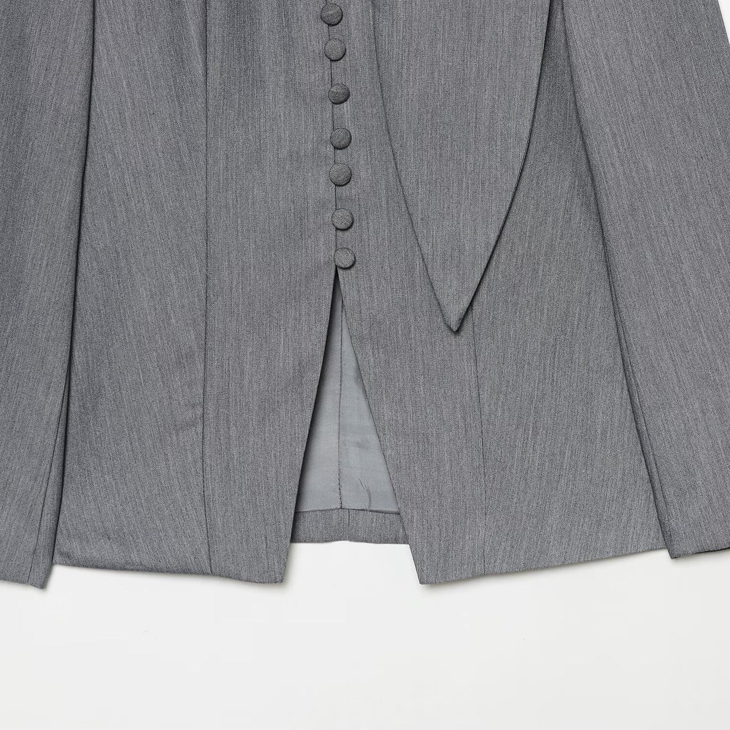 Women's Elegant Longline Blazer with High Funnel Collar and Overlapping Fabric Buttons Chichicherry