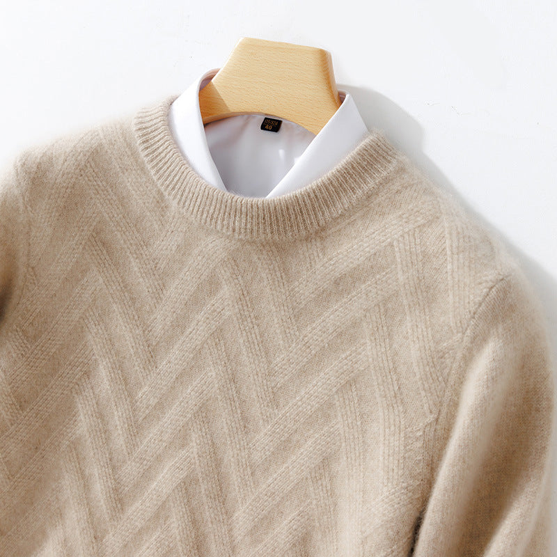 Men's Fine Crew Neck Sweater made of Cashmere Blend with Chevron Structure Chichicherry