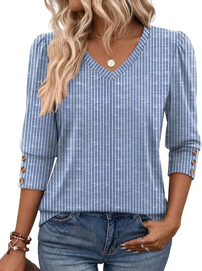 Women Leopard Print V-Neck Blouse with 3/4 Sleeves and Gathered Front Part