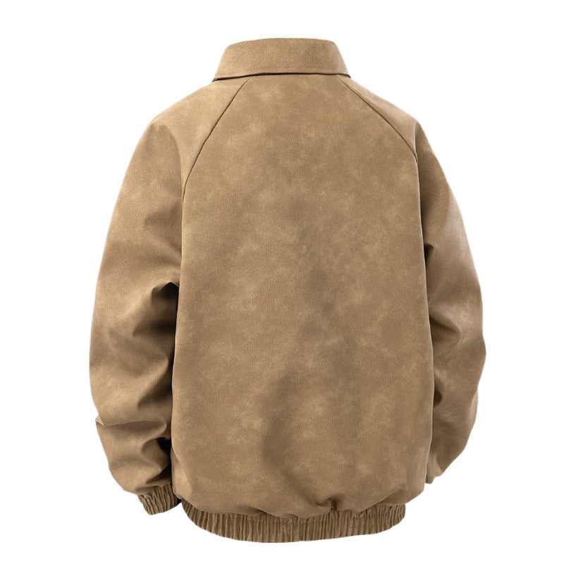 Men's Suede-Look Blouson Jacket with Shirt Collar and Elastic Cuffs Chichicherry