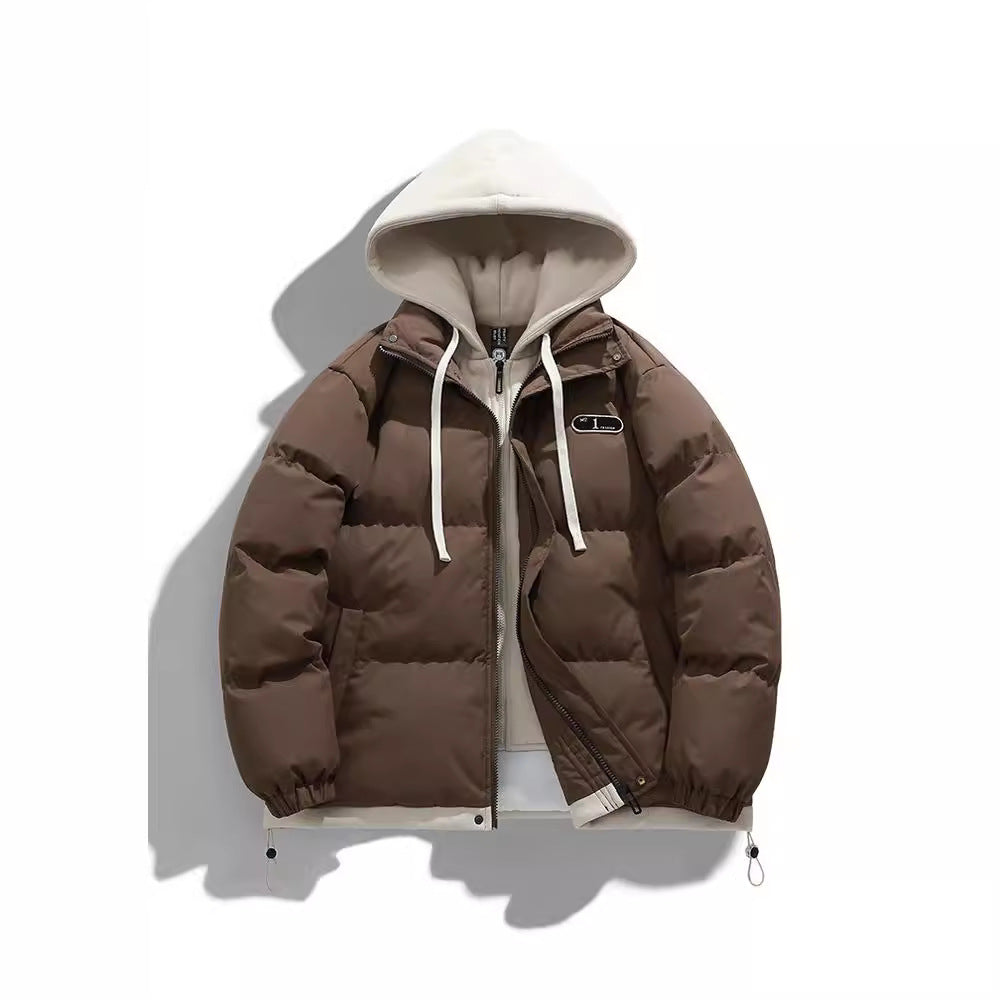 Men's Two-Layer Quilted Jacket with Removable Fleece Hood and Thermal Insulation Chichicherry