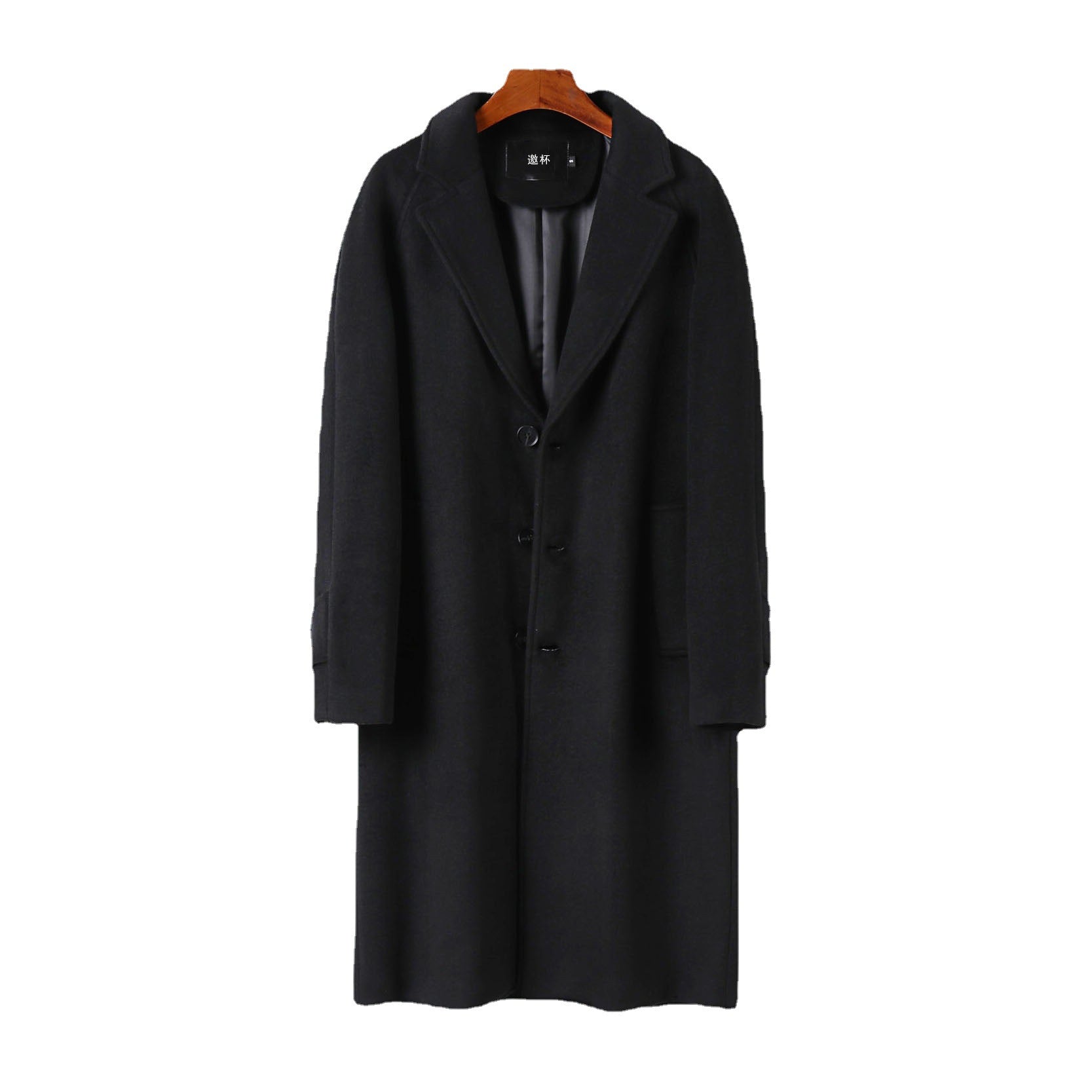 Men's Maxi Length Wool Coat with Clean Cut, Narrow Lapel and Concealed Lining Chichicherry