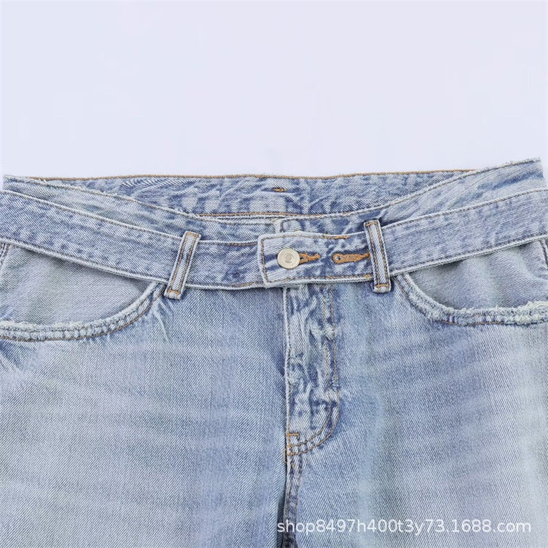Women Wide High-Waist Jeans with Side Slit Inserts and Skirt Effect Chichicherry