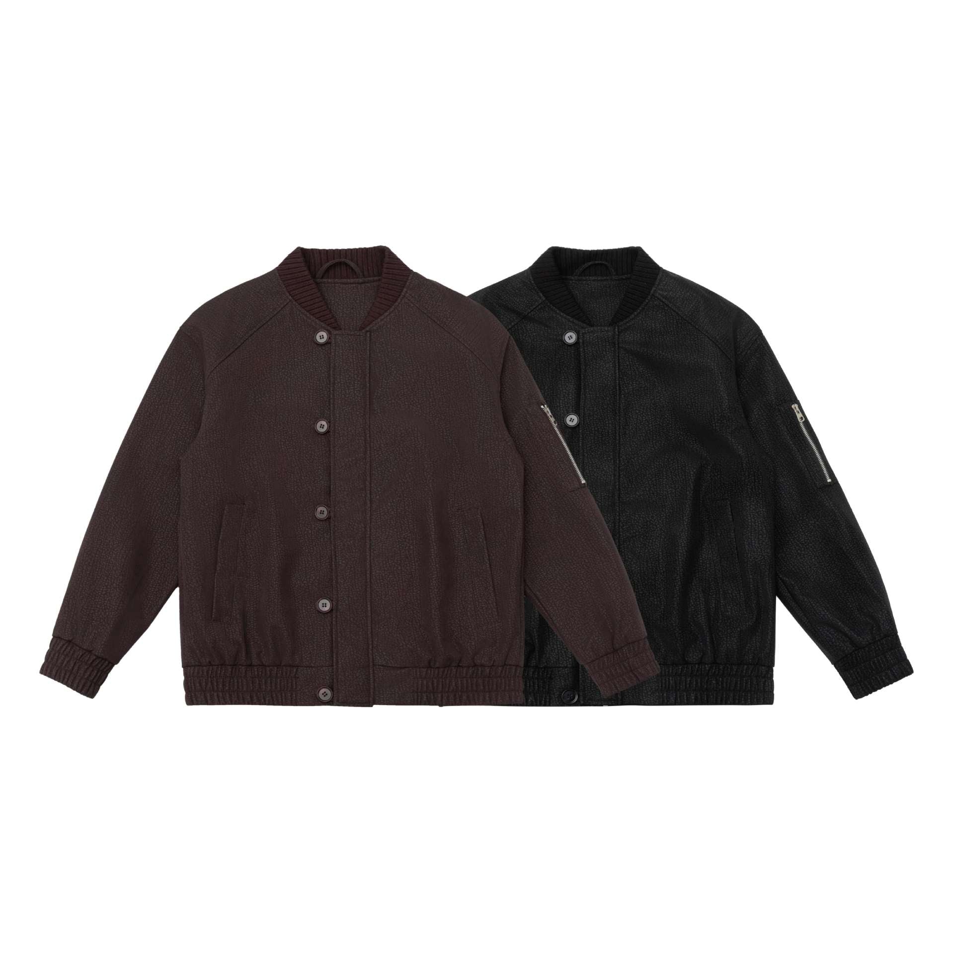 Unisex short bomber jacket with textured suede look and ribbed collar Chichicherry