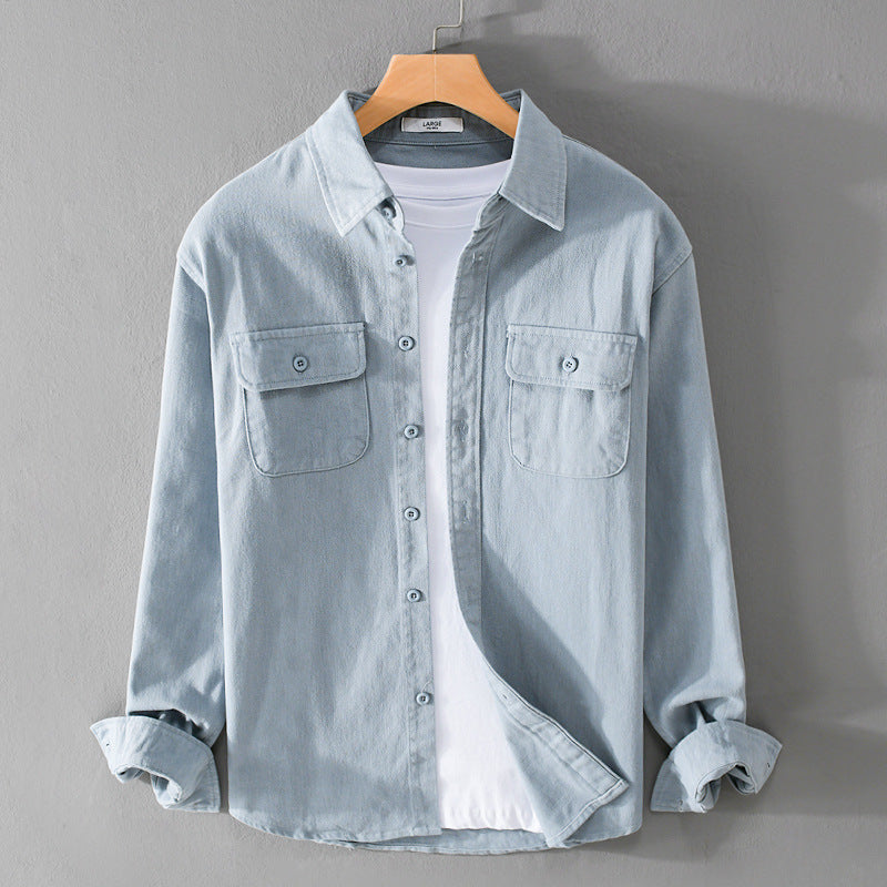 Men's Light Cotton Twill Overshirt with Chest Pockets and Relaxed Fit Chichicherry