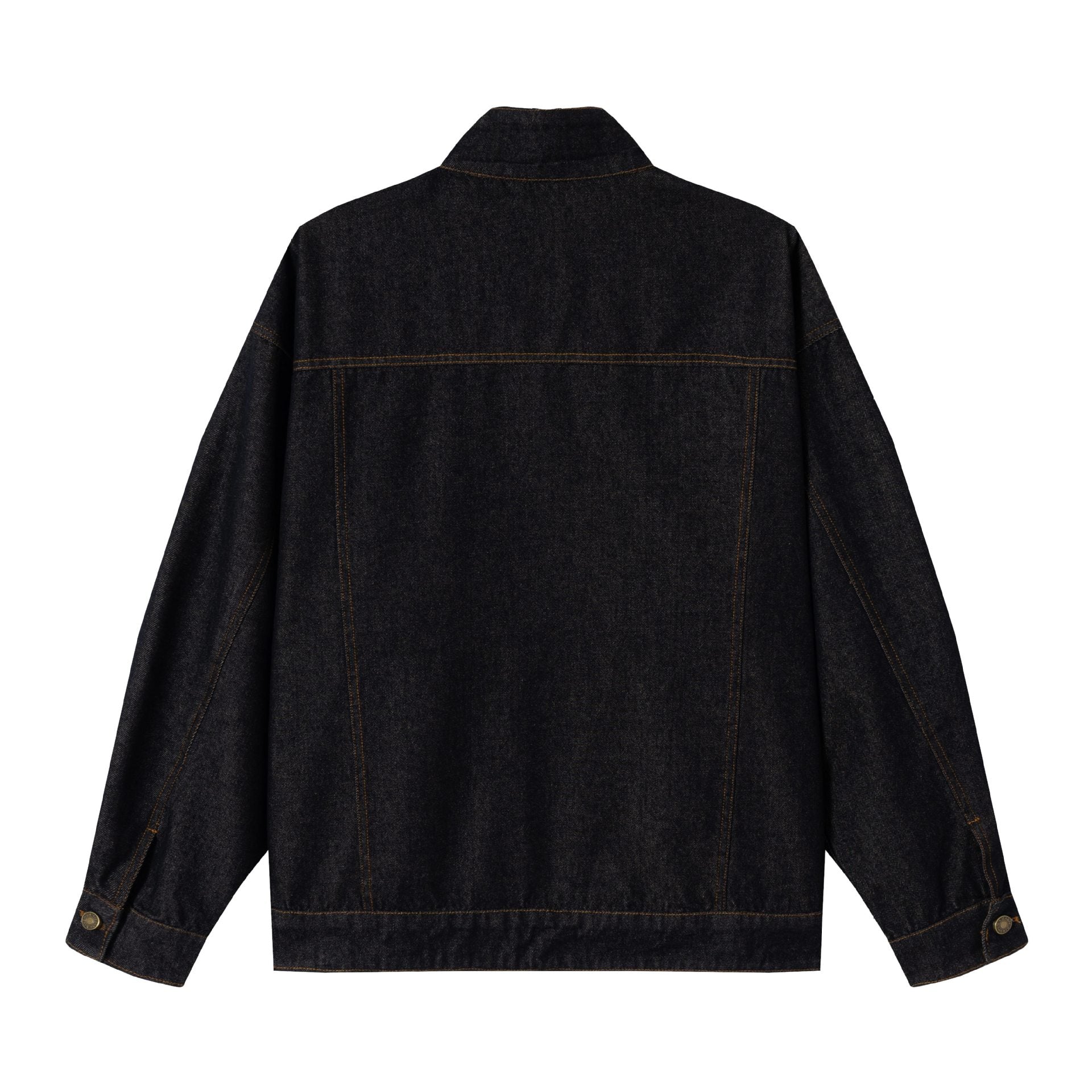 Unisex Oversized Denim Jacket with Funnel Neck and Decorative Chest Flap Chichicherry