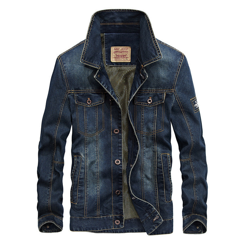 Men's jeans jacket with dense Sherpa lining, high collar, and utility pockets Chichicherry