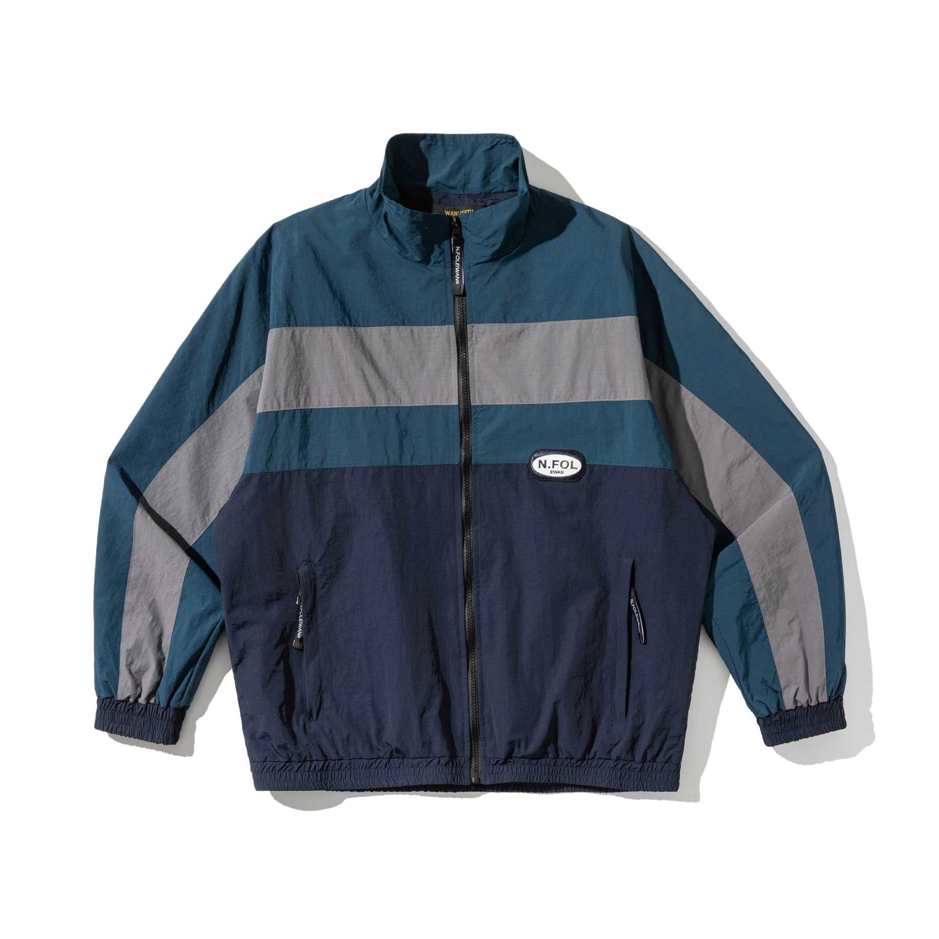 Unisex Lightweight Colorblock Windbreaker Jacket with Stand-up Collar and Elastic Cuffs Chichicherry