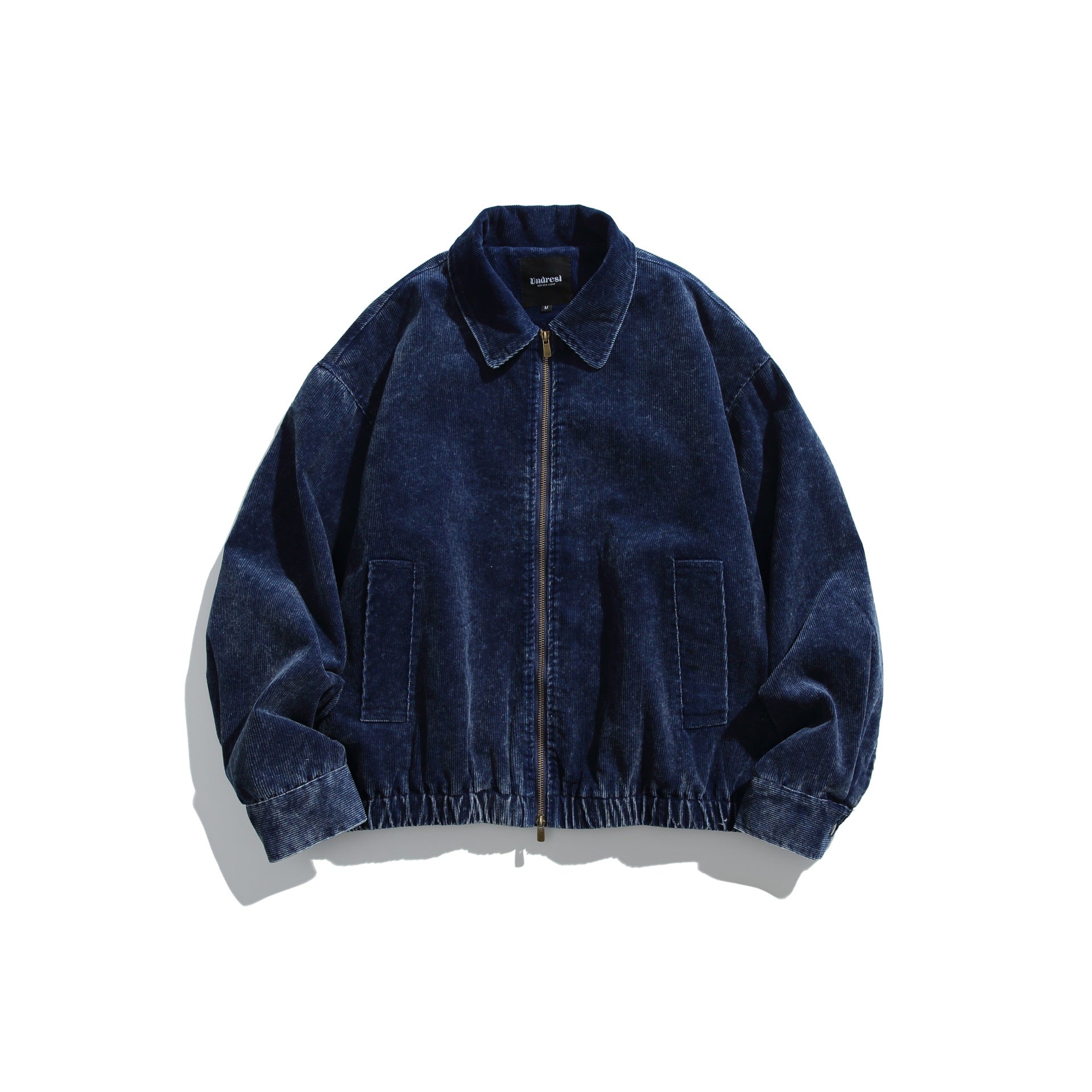 Unisex Corduroy Bomber Jacket with Zipper and Elastic Hem Chichicherry