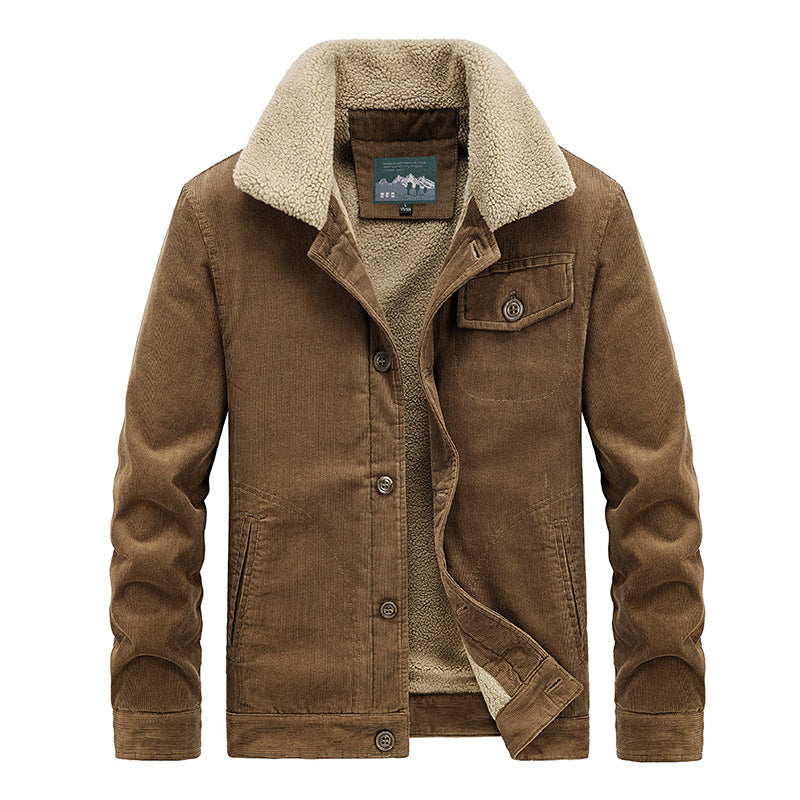 Men's cord worker jacket with voluminous Sherpa lining and chest flap pocket Chichicherry