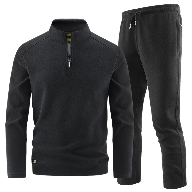 Men's Fleece Training Set with Stand-up Collar and Elastic Waistband Chichicherry