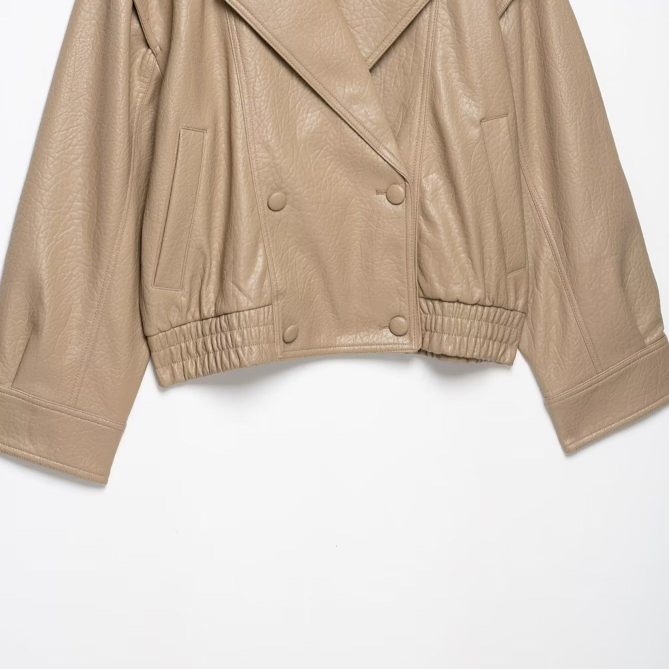 Women's Short Cut Faux Leather Jacket in Oversized Trench Style Chichicherry